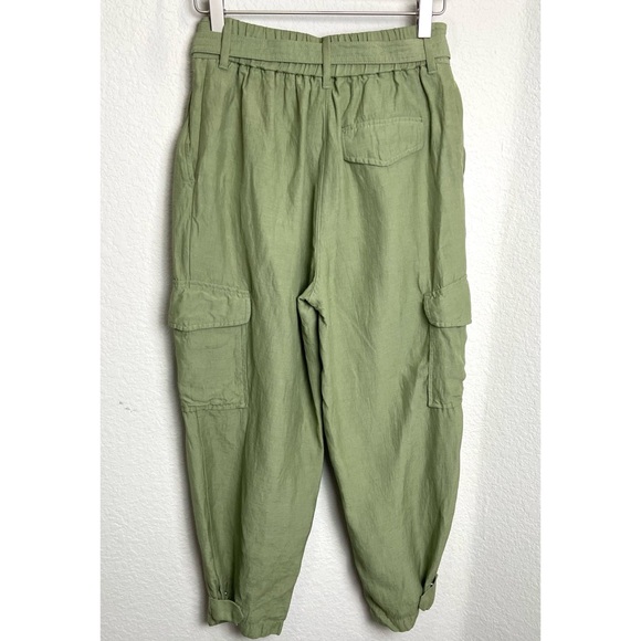Aritzia Wilfred Green Linen Blend High Rise Ankle Cropped Cargo Pants- Size 6 - Picture 5 of 16